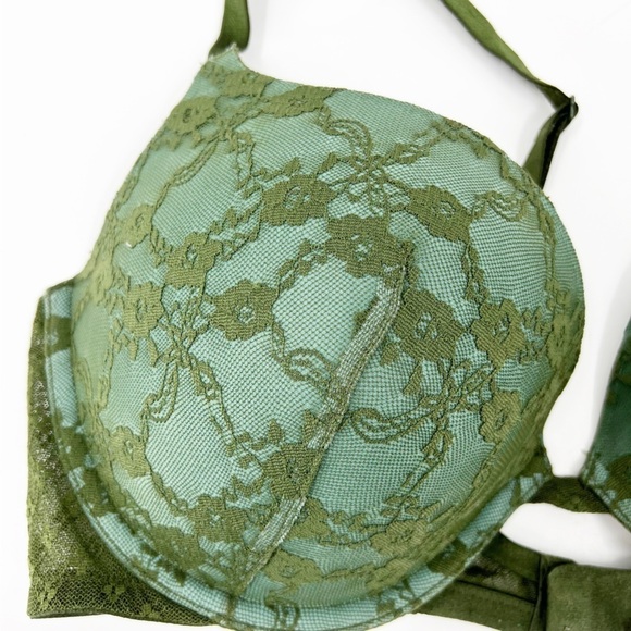 ✅ Victoria's Secret Push-Up Pigeonnant 36D Womens Green Lace Padded Bra - Picture 2 of 5